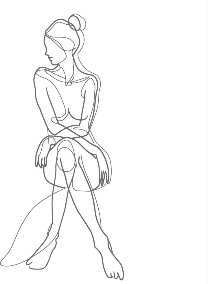 AI generated aesthetic woman with continuous line art style black color only vector