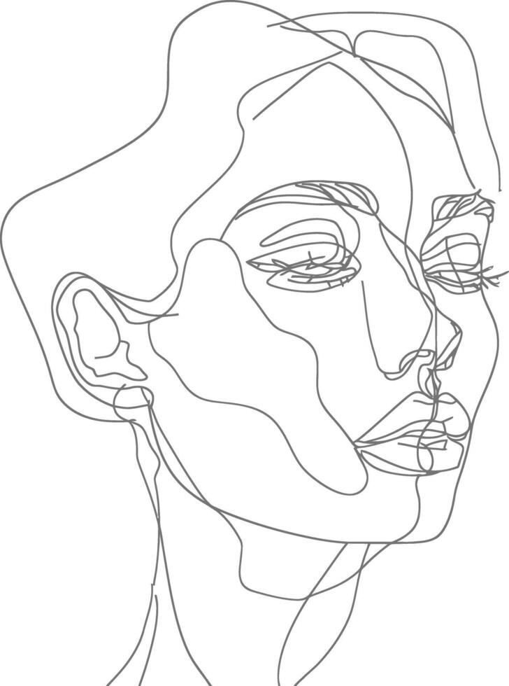 AI generated aesthetic woman with continuous line art style black color only vector