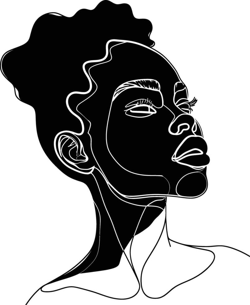 AI generated aesthetic woman with continuous line art style black color only vector