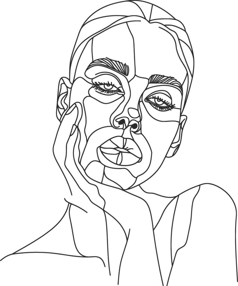 AI generated aesthetic woman with continuous line art style black color only vector