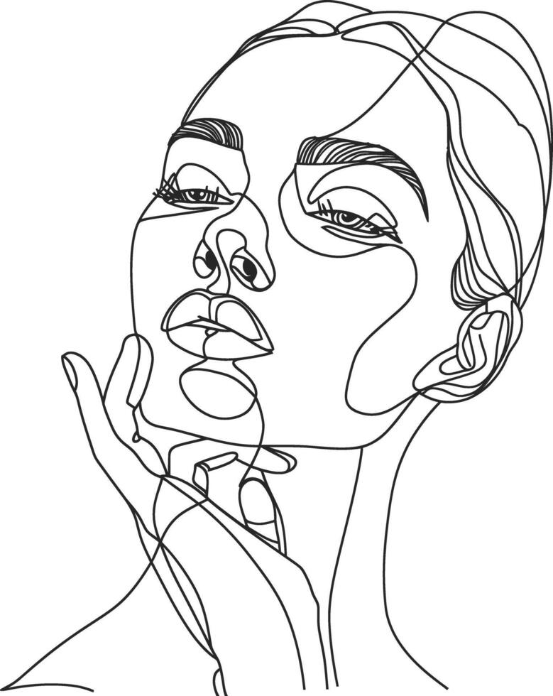 AI generated aesthetic woman with continuous line art style black color only vector