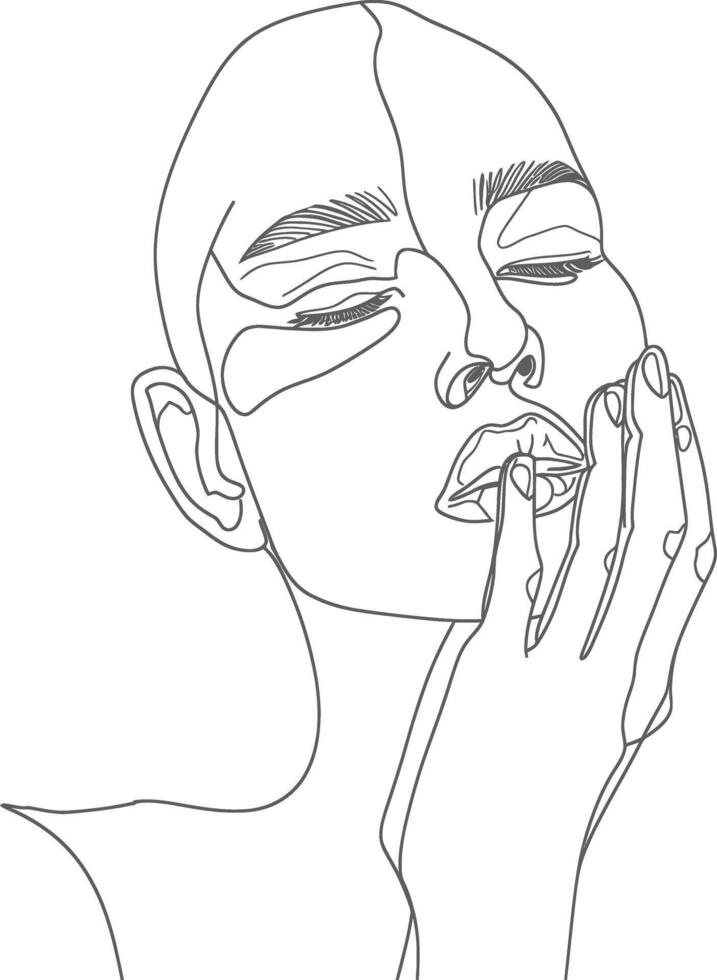 AI generated aesthetic woman with continuous line art style black color only vector