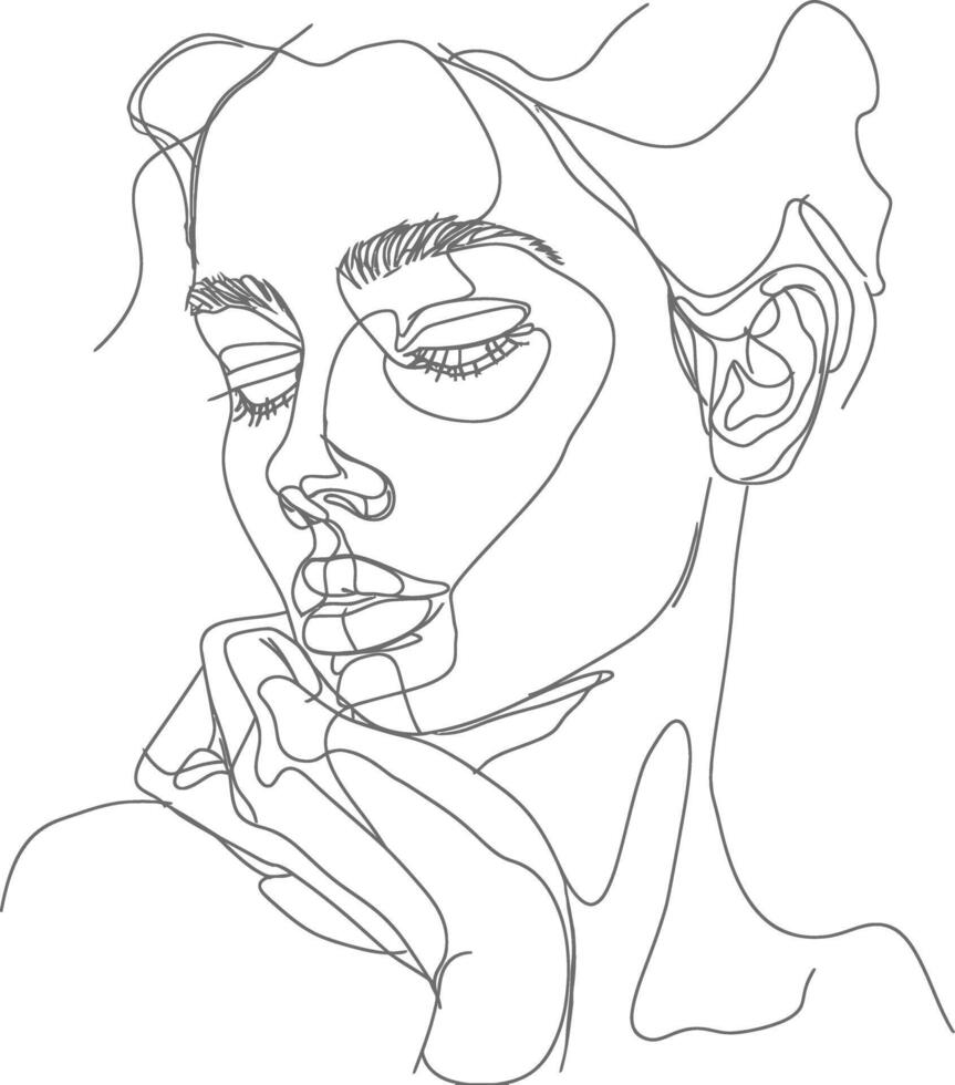 AI generated aesthetic woman with continuous line art style black color only vector