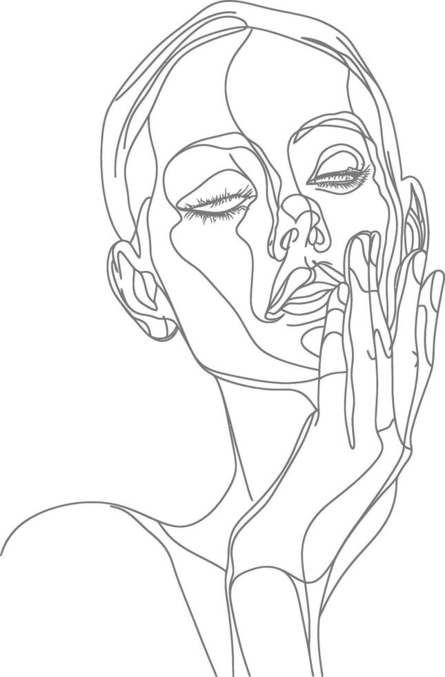 AI generated aesthetic woman with continuous line art style black color only vector