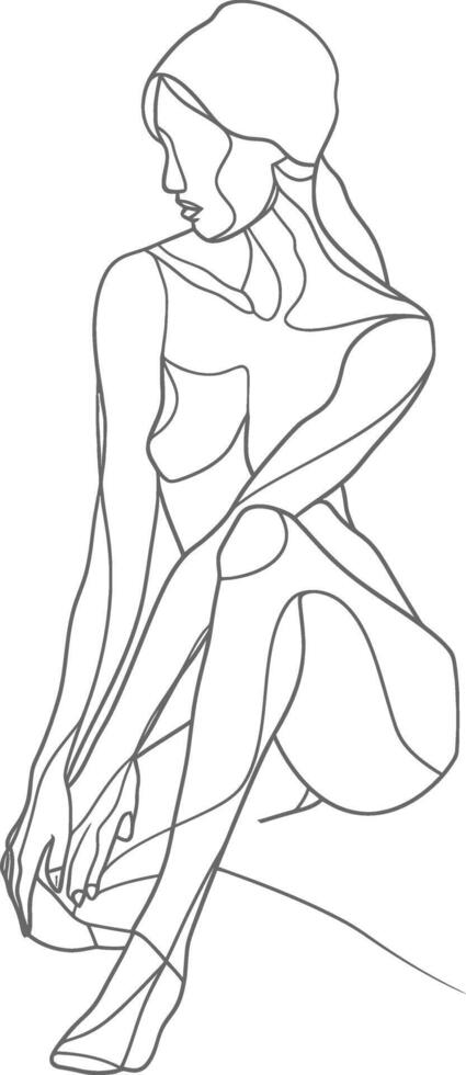 AI generated aesthetic woman with continuous line art style black color only vector