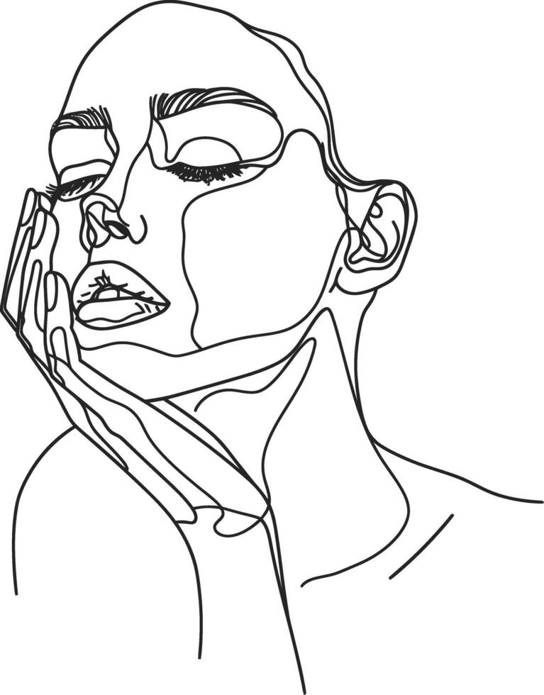 AI generated aesthetic woman with continuous line art style black color only vector