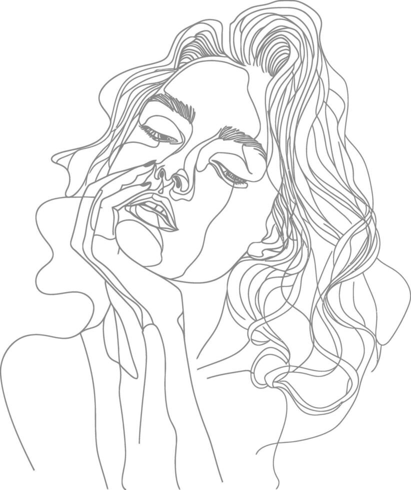 AI generated aesthetic woman with continuous line art style black color only vector