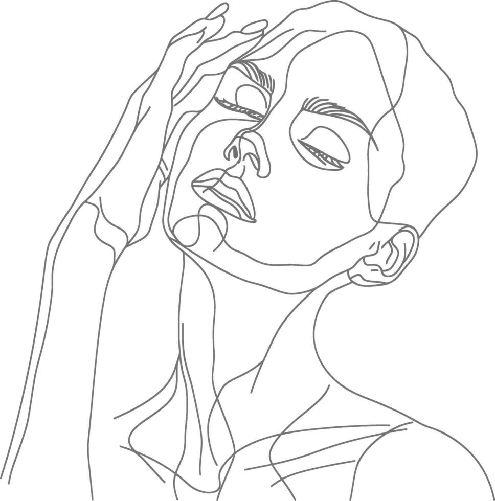 AI generated aesthetic woman with continuous line art style black color only vector