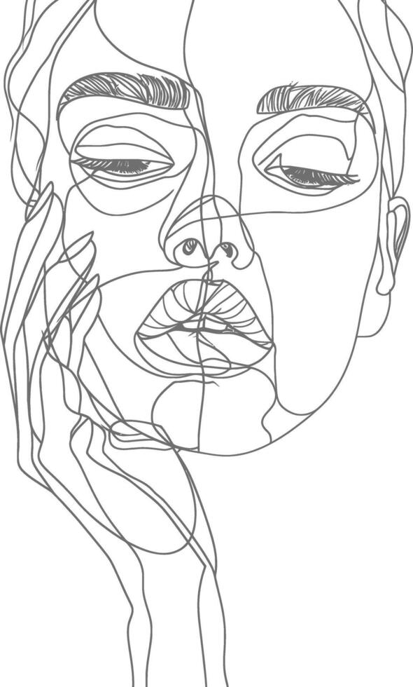 AI generated aesthetic woman with continuous line art style black color only vector