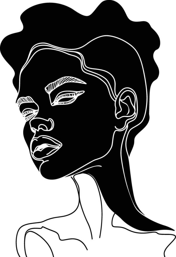 AI generated aesthetic woman with continuous line art style black color only vector