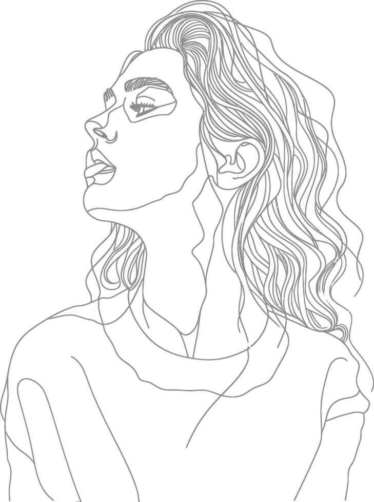 AI generated aesthetic woman with continuous line art style black color only vector