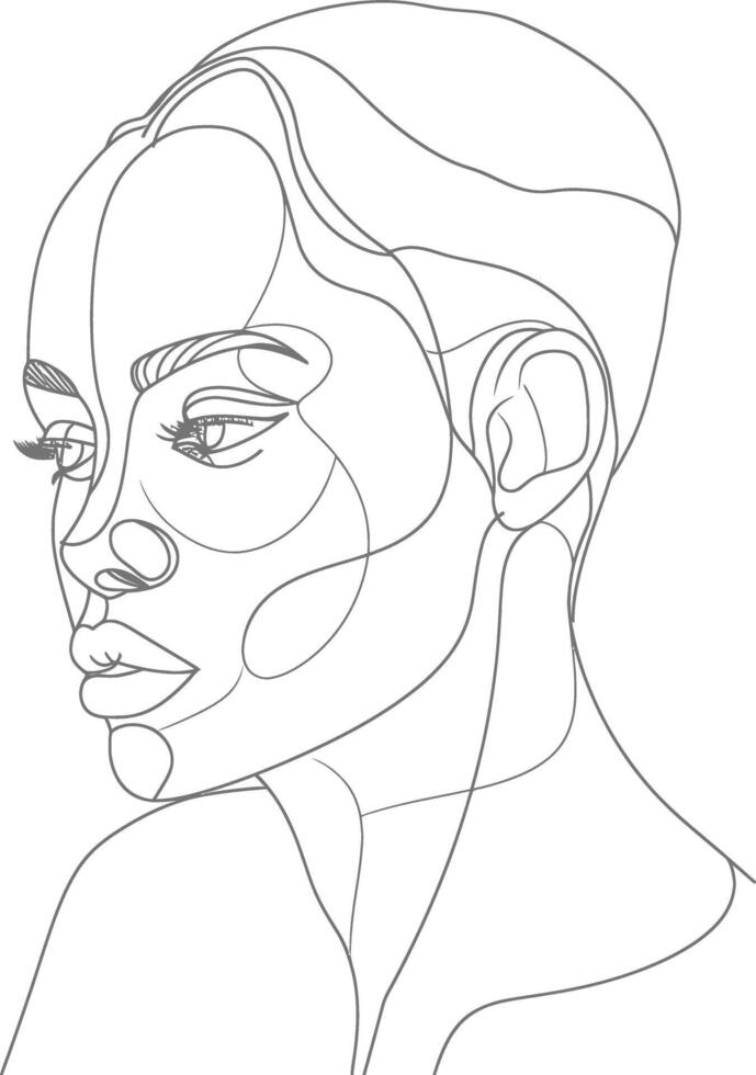 AI generated aesthetic woman with continuous line art style black color only vector