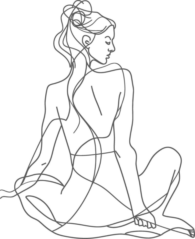 AI generated aesthetic woman with continuous line art style black color only vector