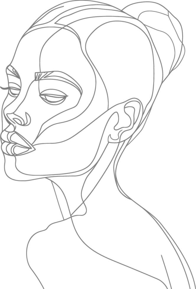 AI generated aesthetic woman with continuous line art style black color only vector