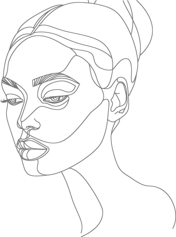 AI generated aesthetic woman with continuous line art style black color only vector