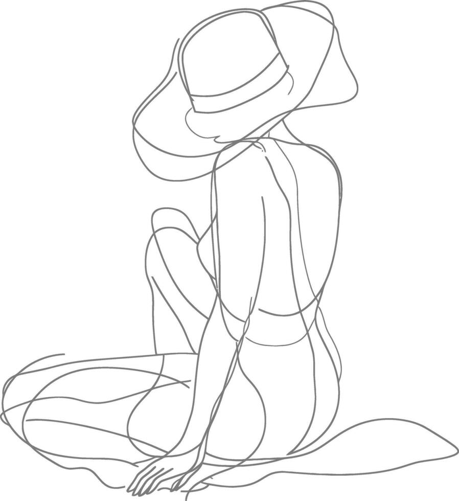 AI generated aesthetic woman with continuous line art style black color only vector