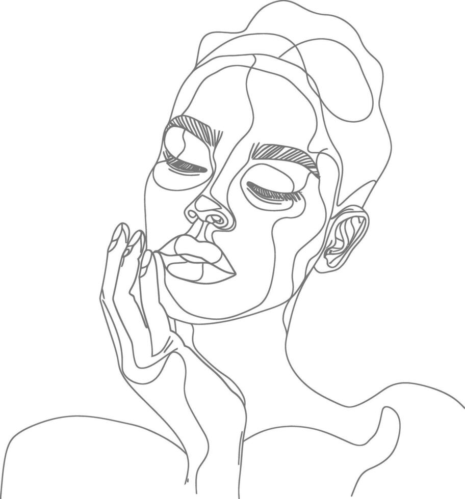 AI generated aesthetic woman with continuous line art style black color only vector
