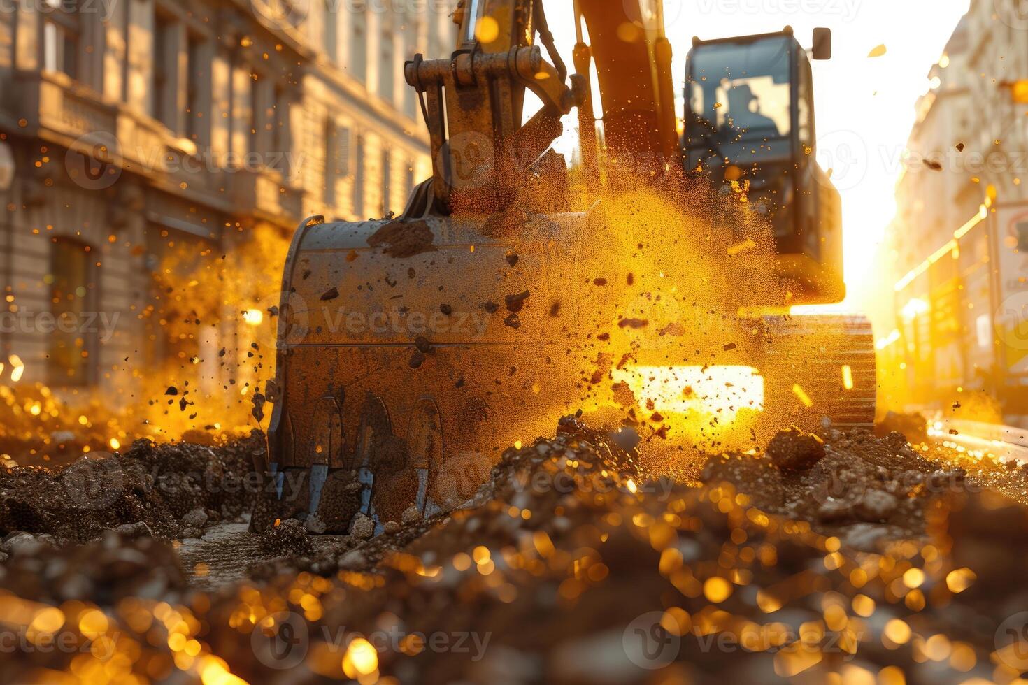 AI generated An excavator digging dirt on a construction professional photography photo
