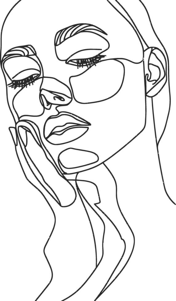 AI generated aesthetic woman with continuous line art style black color only vector