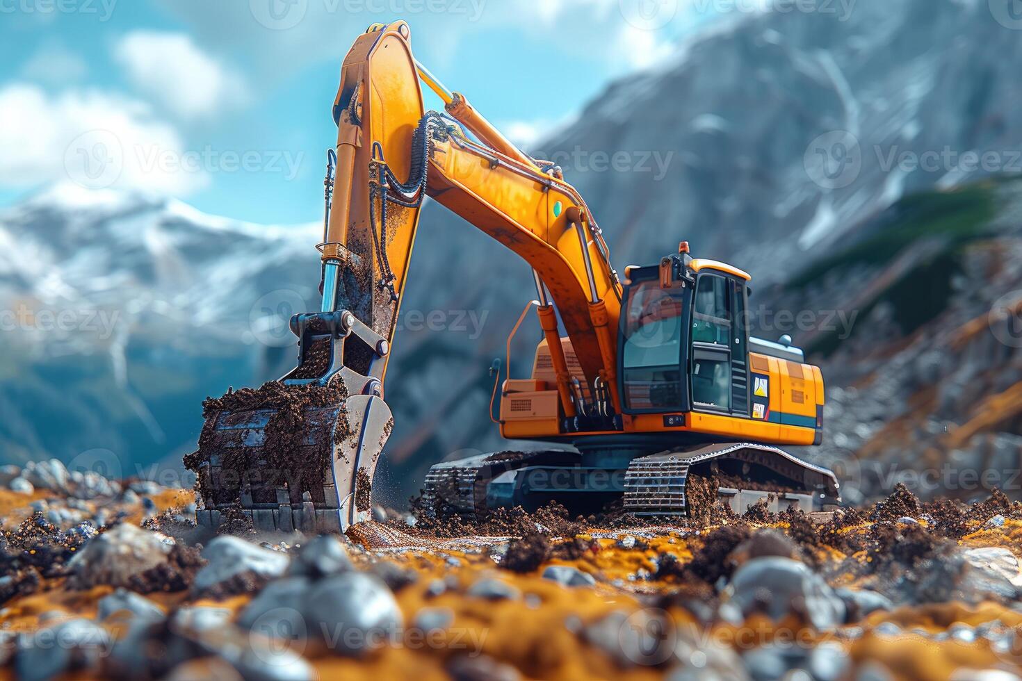 AI generated An excavator digging dirt on a construction professional photography photo