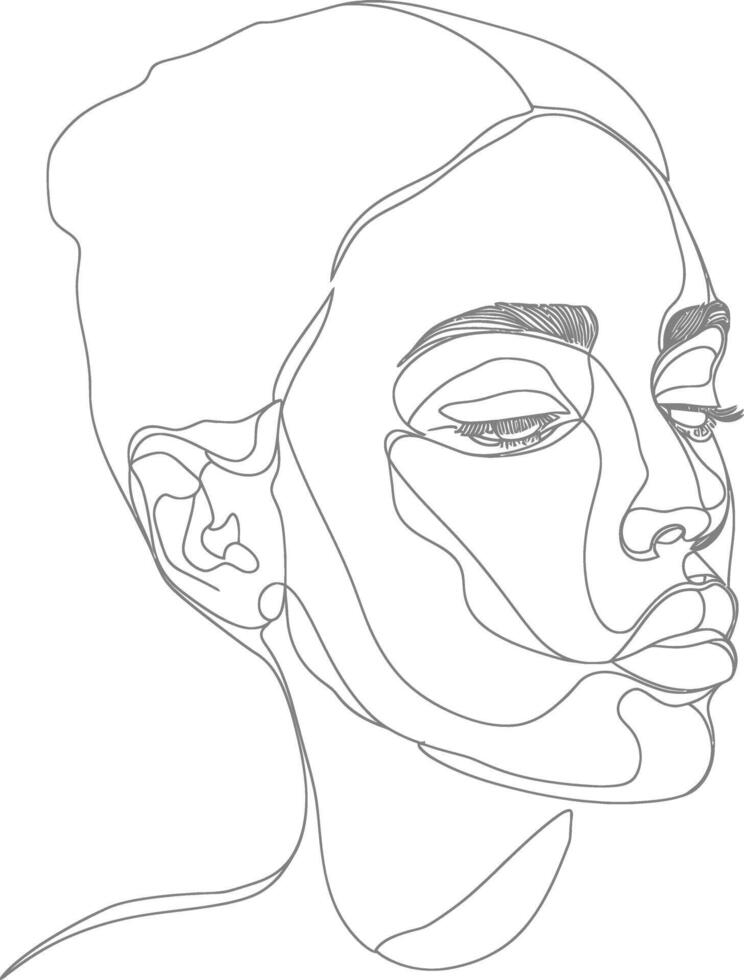 AI generated aesthetic woman with continuous line art style black color only vector