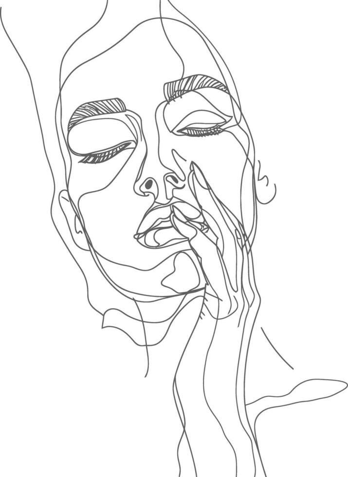 AI generated aesthetic woman with continuous line art style black color only vector