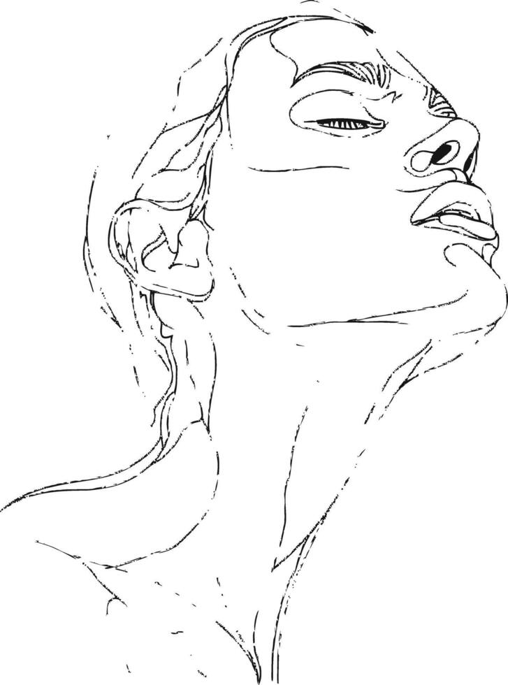 AI generated aesthetic woman with continuous line art style black color only vector