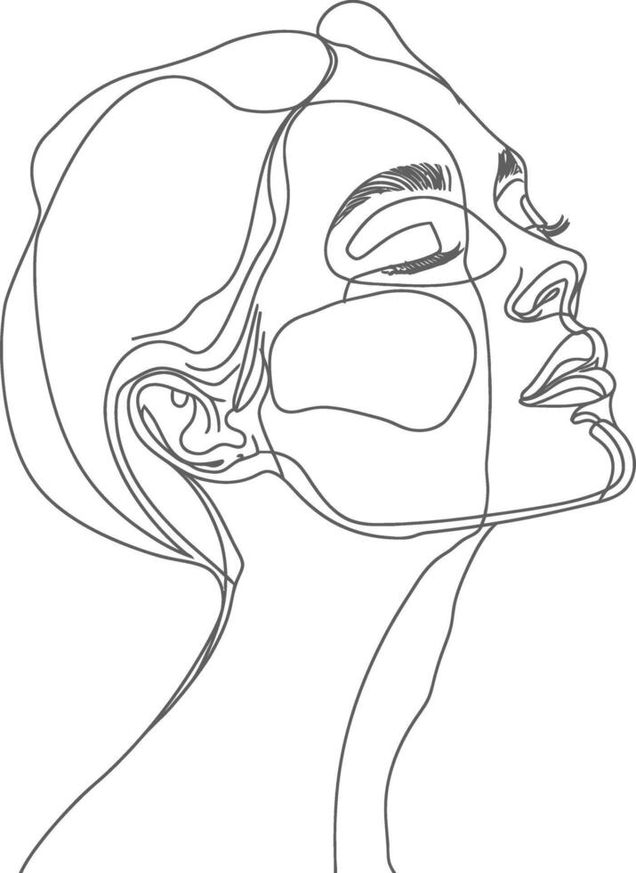 AI generated aesthetic woman with continuous line art style black color only vector