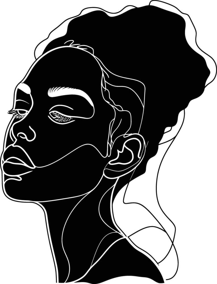 AI generated aesthetic woman with continuous line art style black color only vector