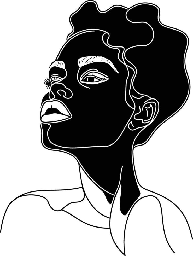 AI generated aesthetic woman with continuous line art style black color only vector