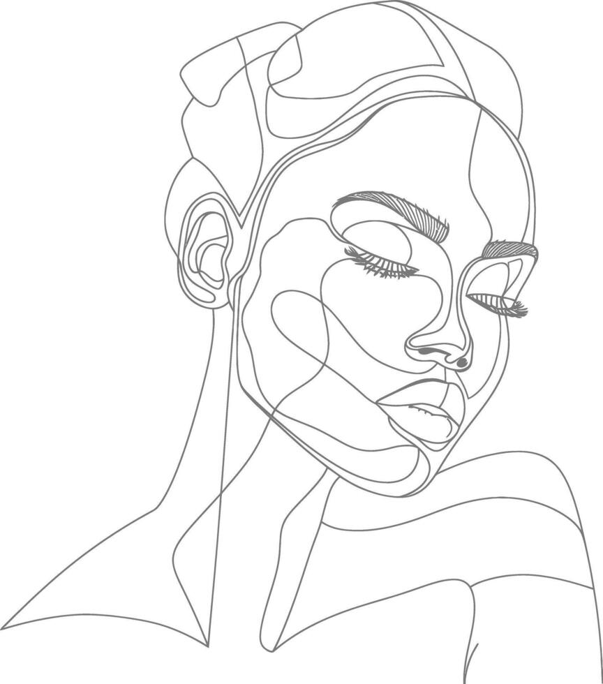 AI generated aesthetic woman with continuous line art style black color only vector