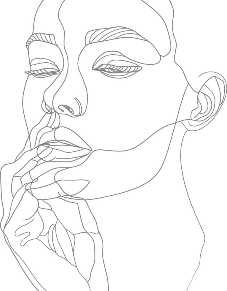 AI generated aesthetic woman with continuous line art style black color only vector