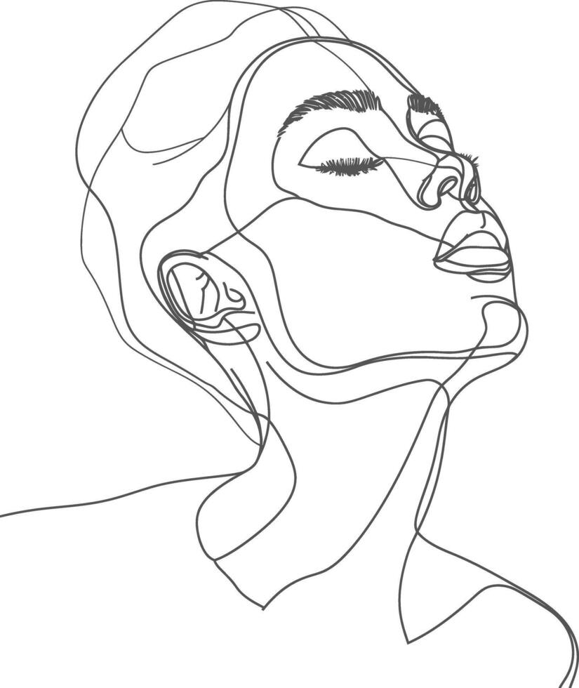 AI generated aesthetic woman with continuous line art style black color only vector