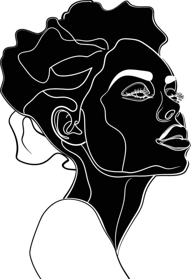 AI generated aesthetic woman with continuous line art style black color only vector