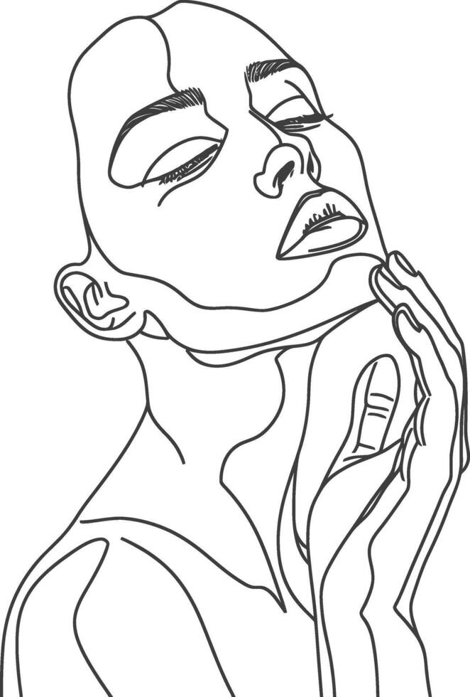 AI generated aesthetic woman with continuous line art style black color only vector