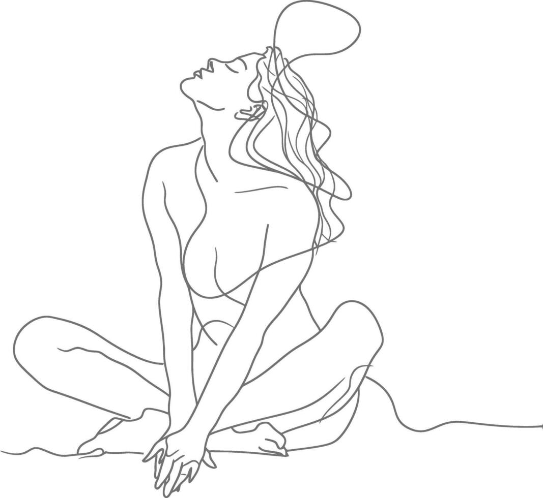 AI generated aesthetic woman with continuous line art style black color only vector