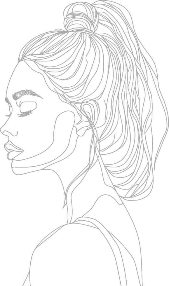 AI generated aesthetic woman with continuous line art style black color only vector
