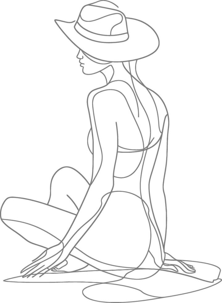 AI generated aesthetic woman with continuous line art style black color only vector