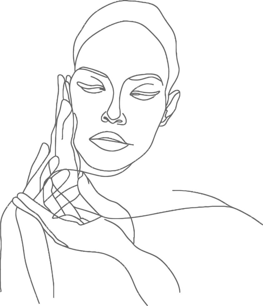 AI generated aesthetic woman with continuous line art style black color only vector