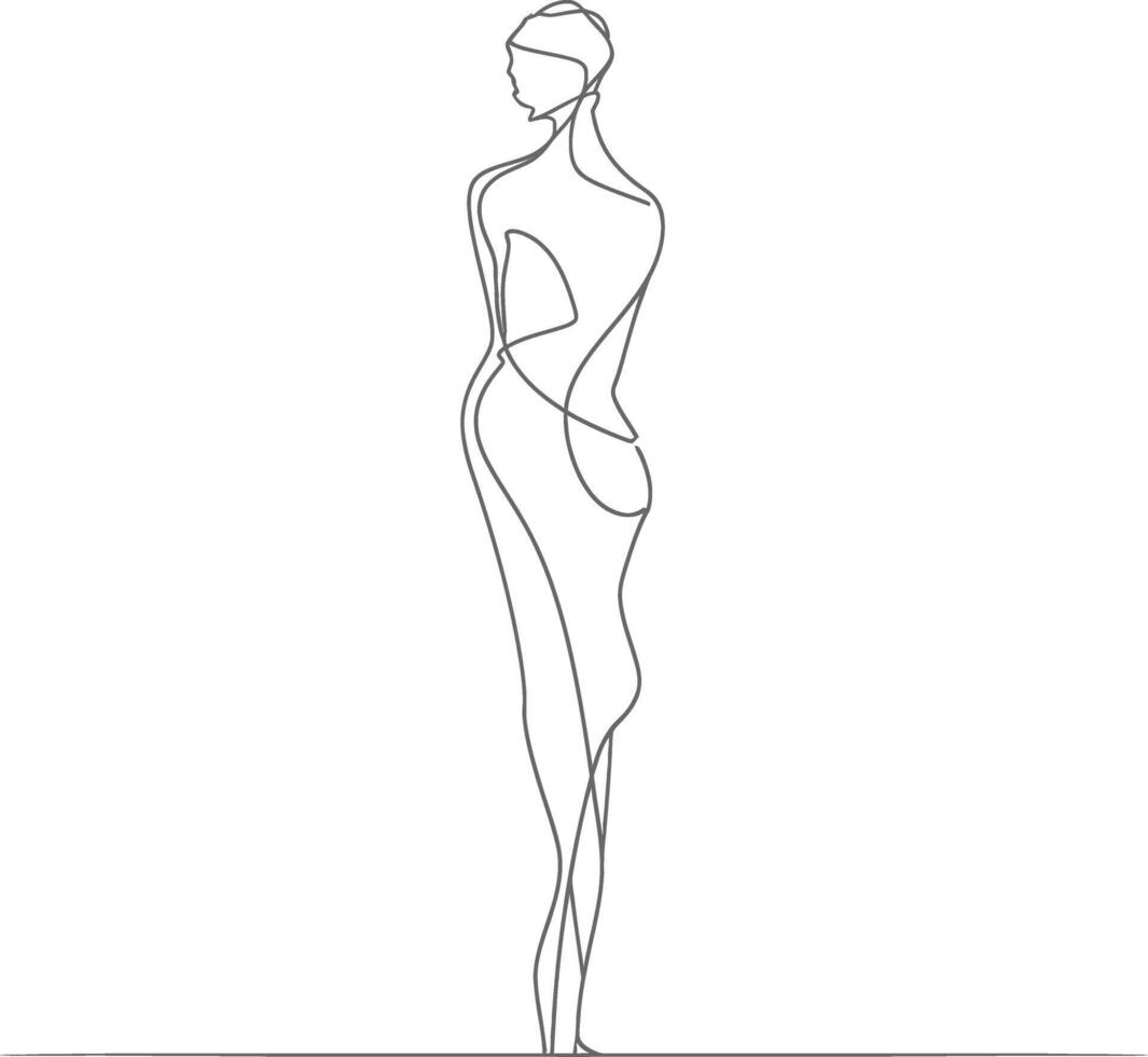 AI generated aesthetic woman with continuous line art style black color only vector