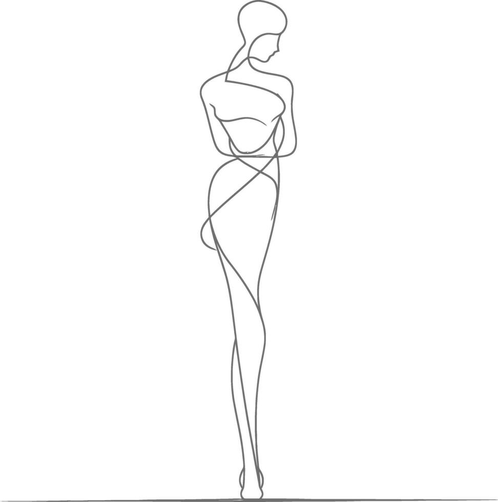 AI generated aesthetic woman with continuous line art style black color only vector