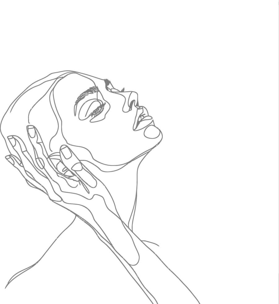 AI generated aesthetic woman with continuous line art style black color only vector