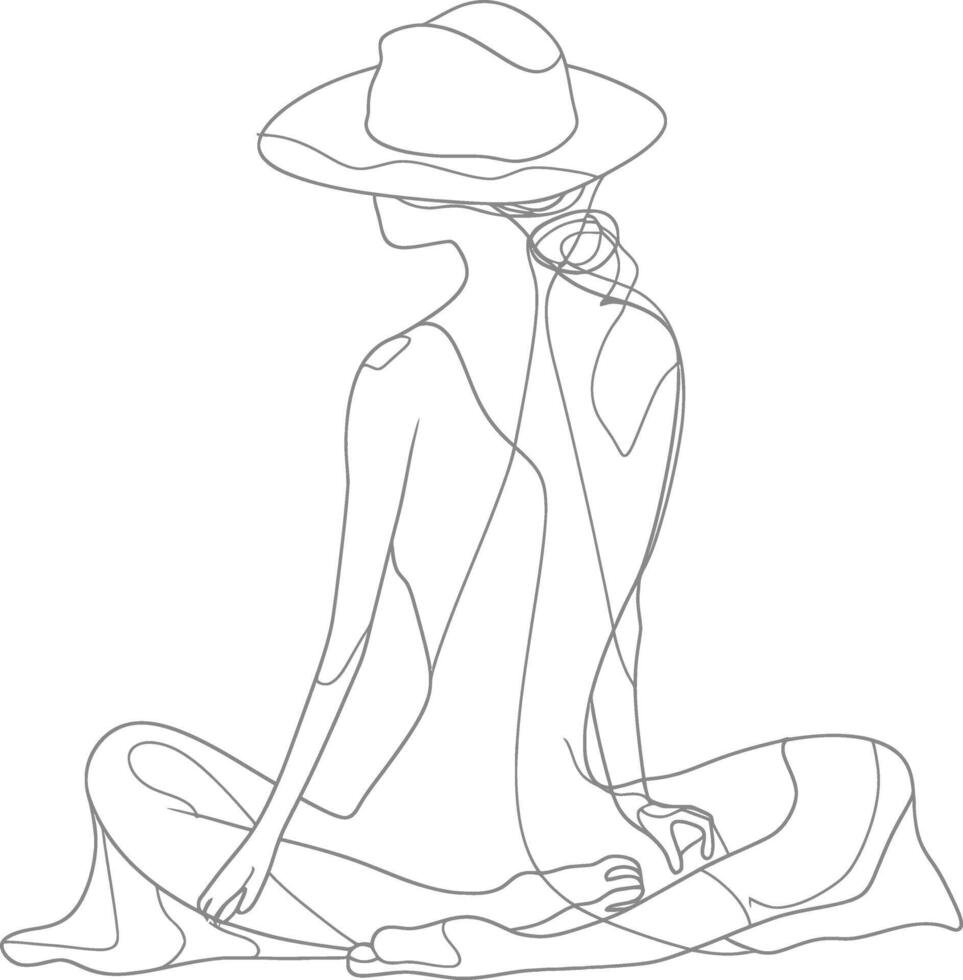 AI generated aesthetic woman with continuous line art style black color only vector