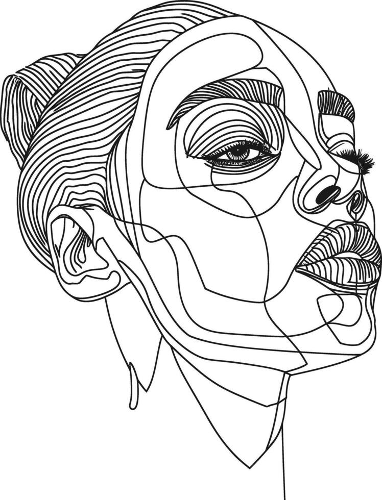 AI generated aesthetic woman with continuous line art style black color only vector