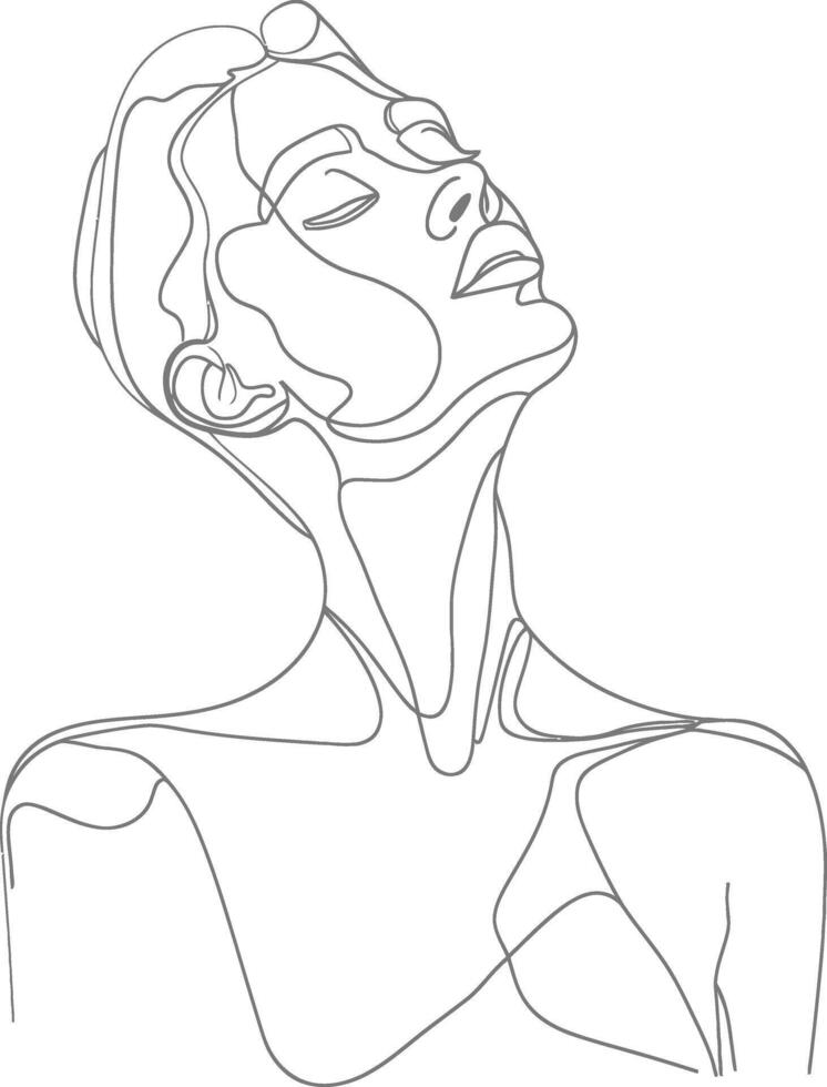 AI generated aesthetic woman with continuous line art style black color only vector