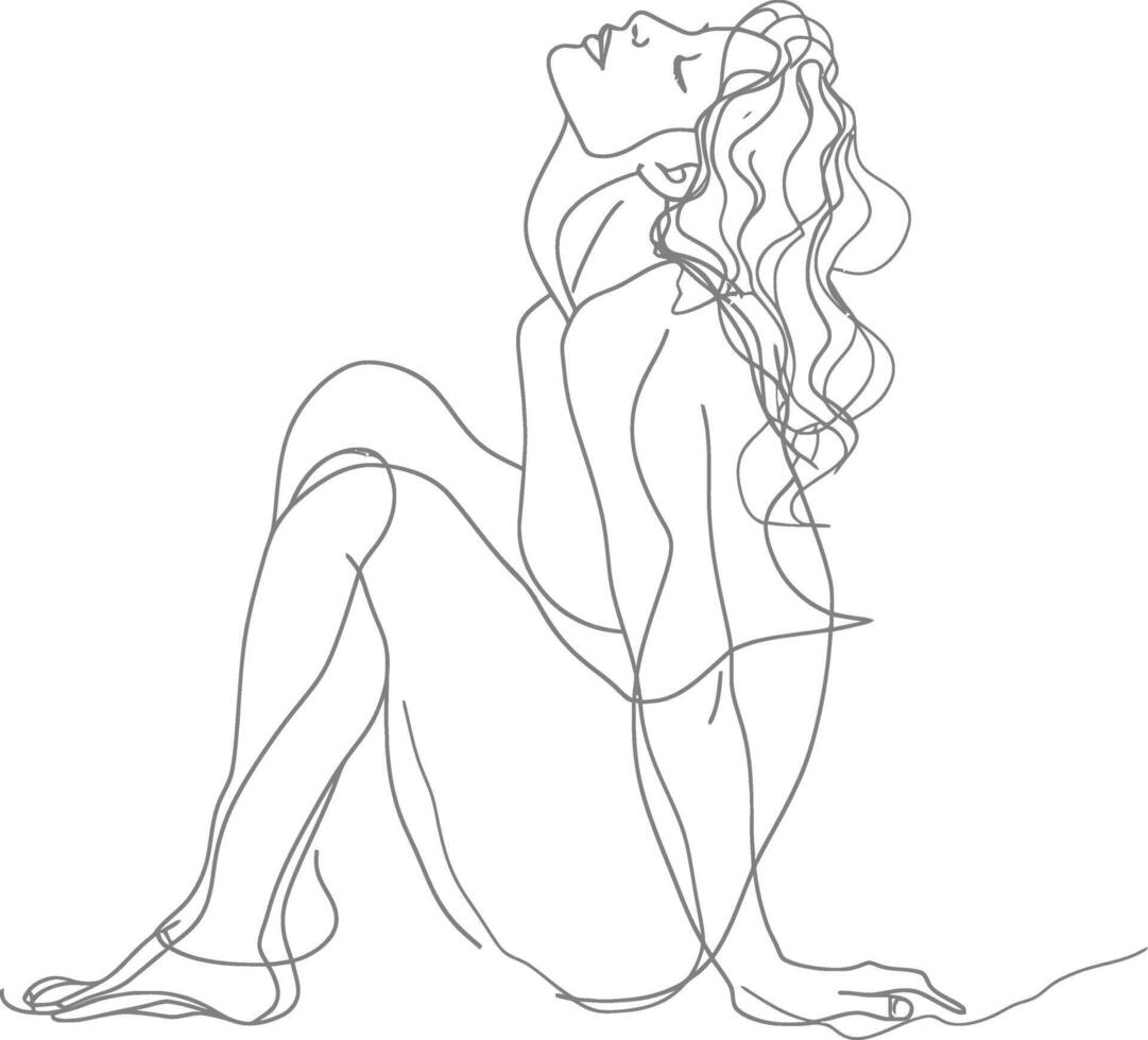 AI generated aesthetic woman with continuous line art style black color only vector