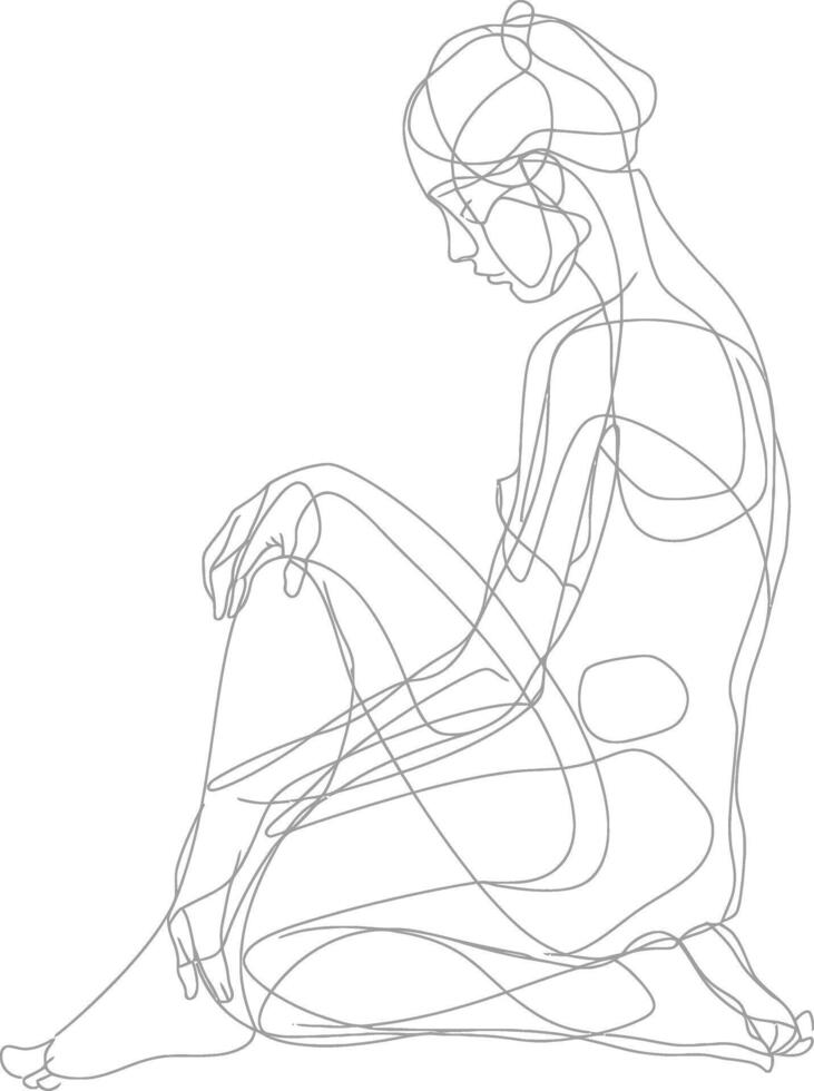 AI generated aesthetic woman with continuous line art style black color only vector