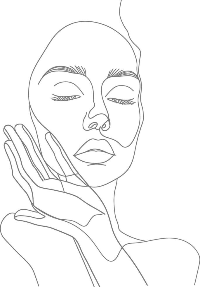 AI generated aesthetic woman with continuous line art style black color only vector