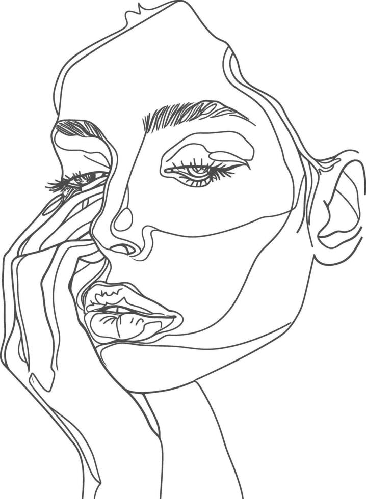 AI generated aesthetic woman with continuous line art style black color only vector