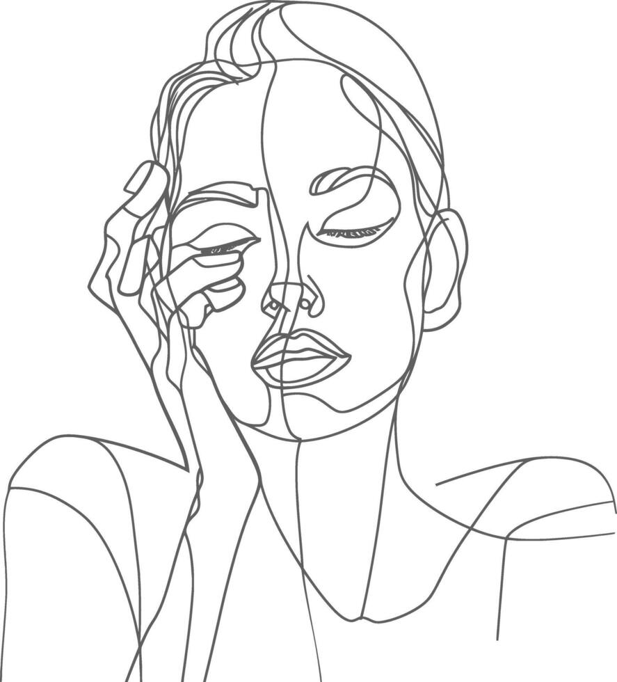 AI generated aesthetic woman with continuous line art style black color only vector